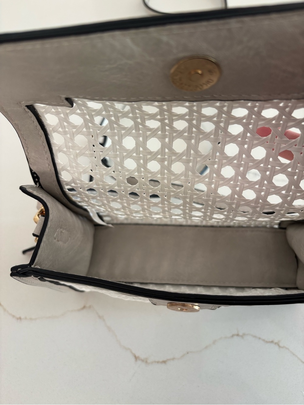 Woven White and Light Gray Crossbody Bag with Gold Hardware - Picture 7 of 7